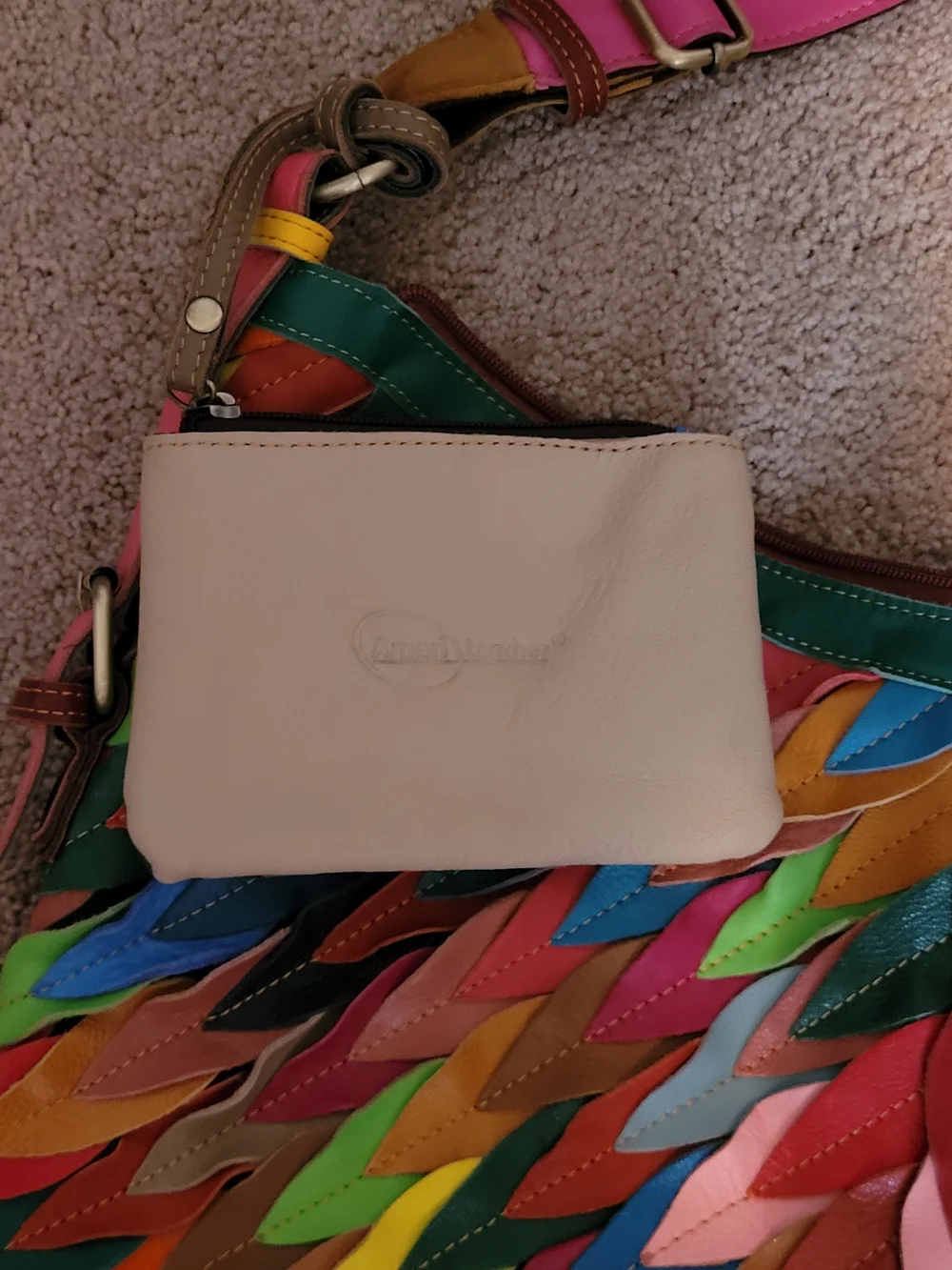 AmeriLeather Large Multicolor Patchwork Genuine Leather Hobo Shoulder Bag Boho